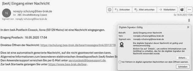 Eingang_einer_Nachricht_beA_Version_4-0_sw_300dpi.jpg (Bild: Ilona Cosack, ABC AnwaltsBeratung Cosack, Mainz)